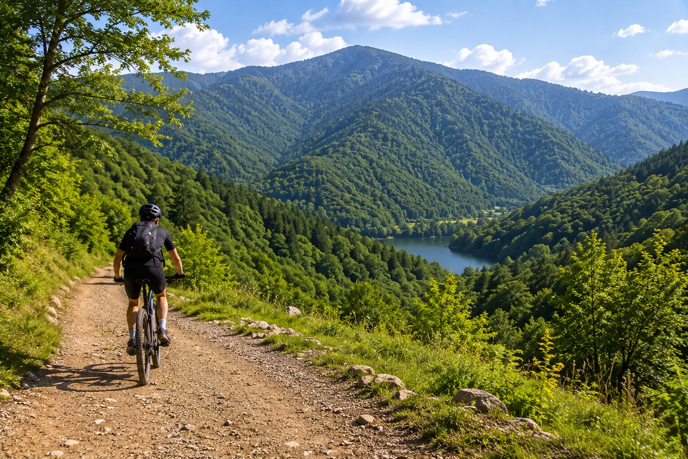 Bicycle on a mountain trail above Lake Sevan